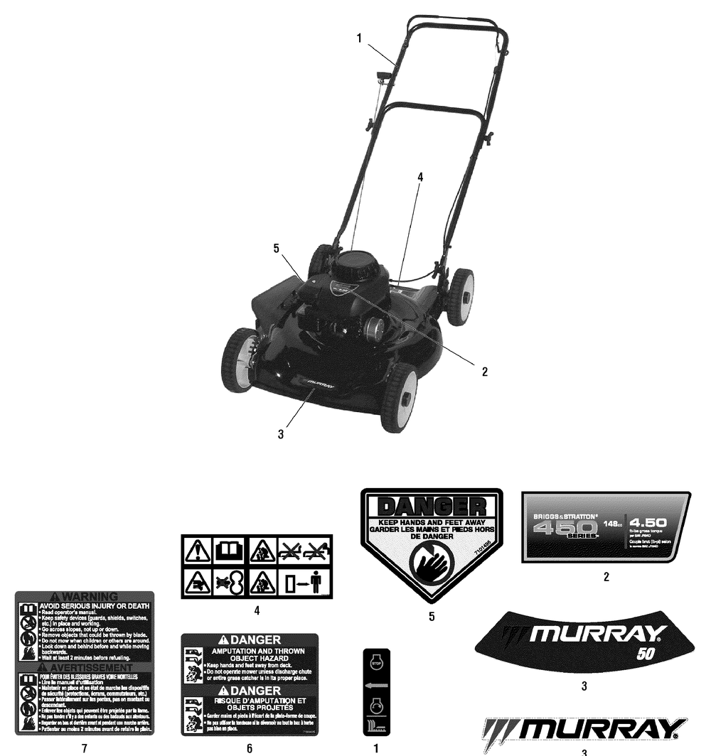 Decal Group (7800711dcl) Diagram and Parts List for 7800711-EM2045 2011 Briggs and Stratton Lawn Mower